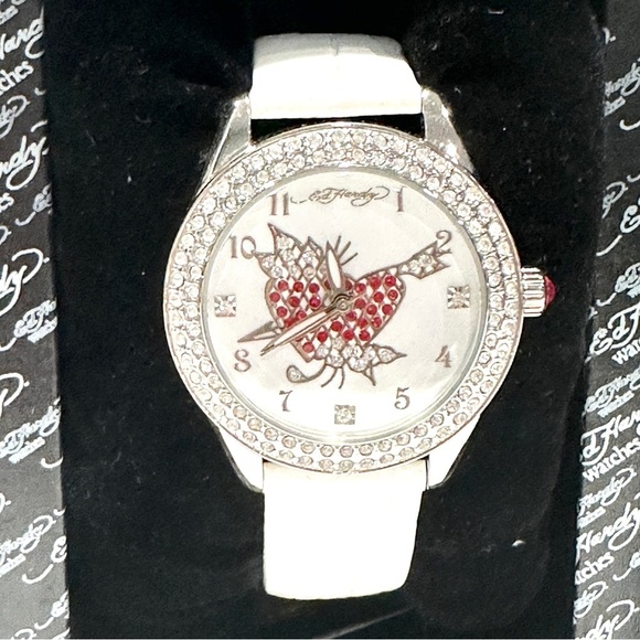 Ed Hardy Swarovski Crystals White Band Watch - Picture 3 of 9